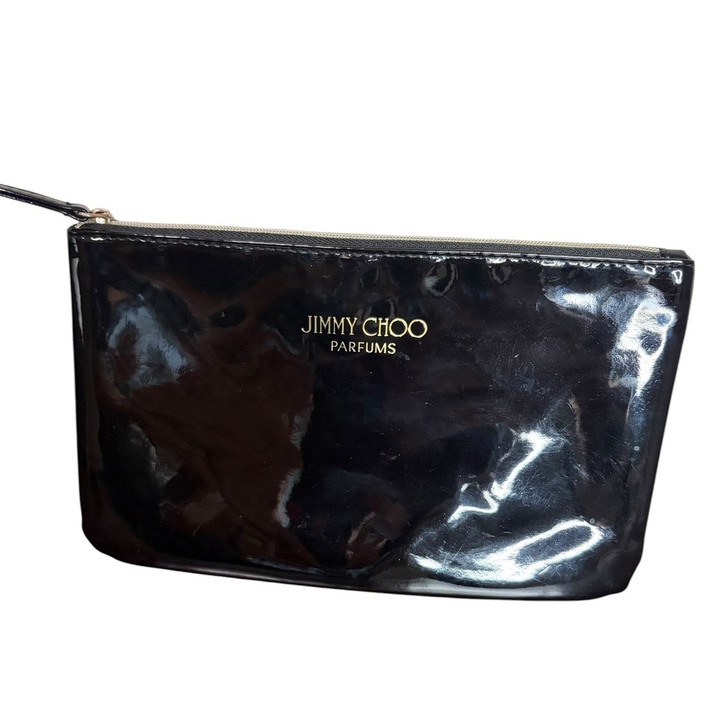 Jimmy Choo Black Makeup Bag Patent Gold Logo Women's OS